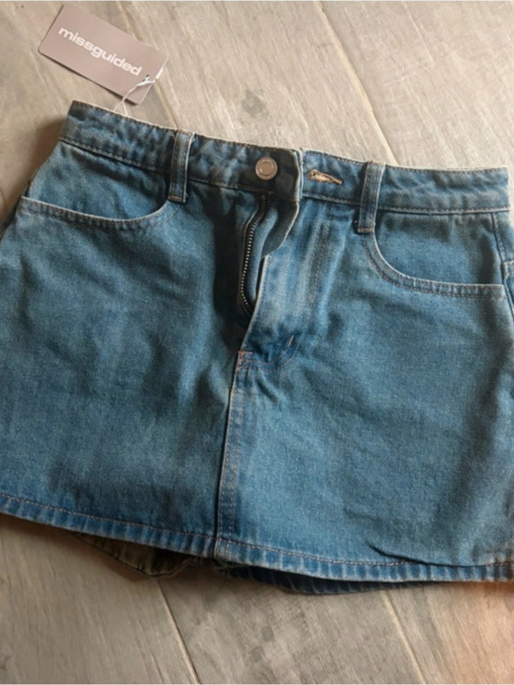 Missguided Blue Denim Mini Skort with Front Zip
